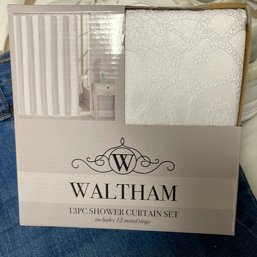 Shower curtain set 13 pieces includes 12 metal rings and curtain Lacey design.